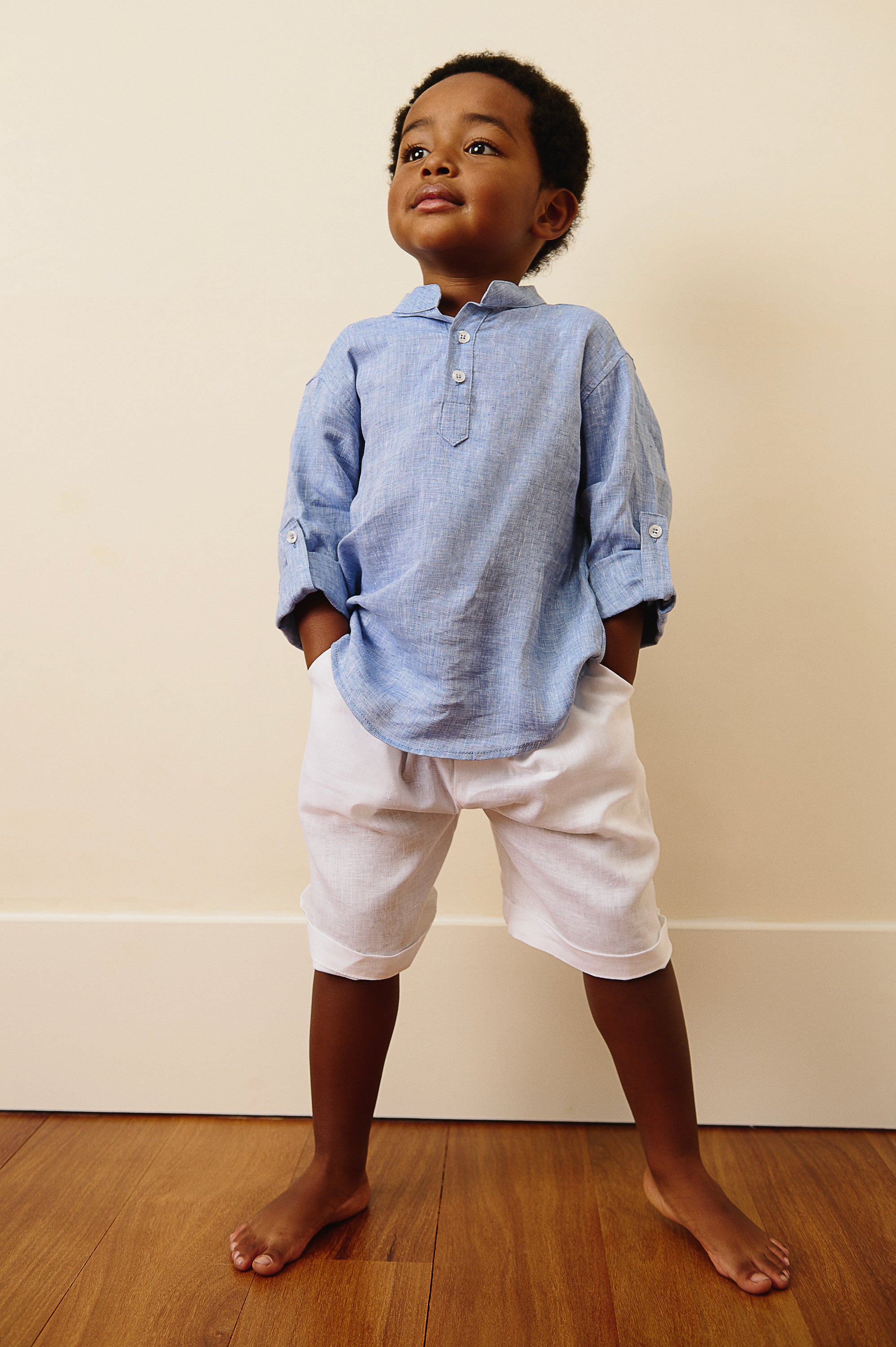 The Amalfi Mandarin Collar Linen Shirt in Sky Blue