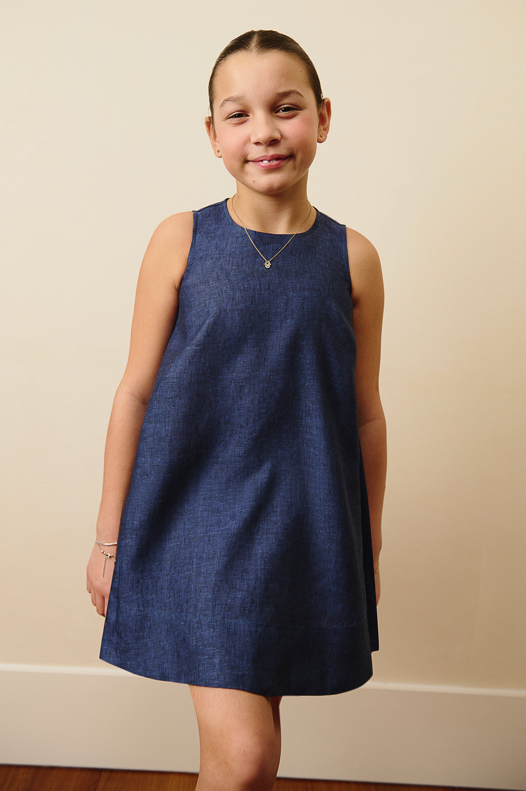 The Positano Sleeveless Linen Dress in Midnight Blue