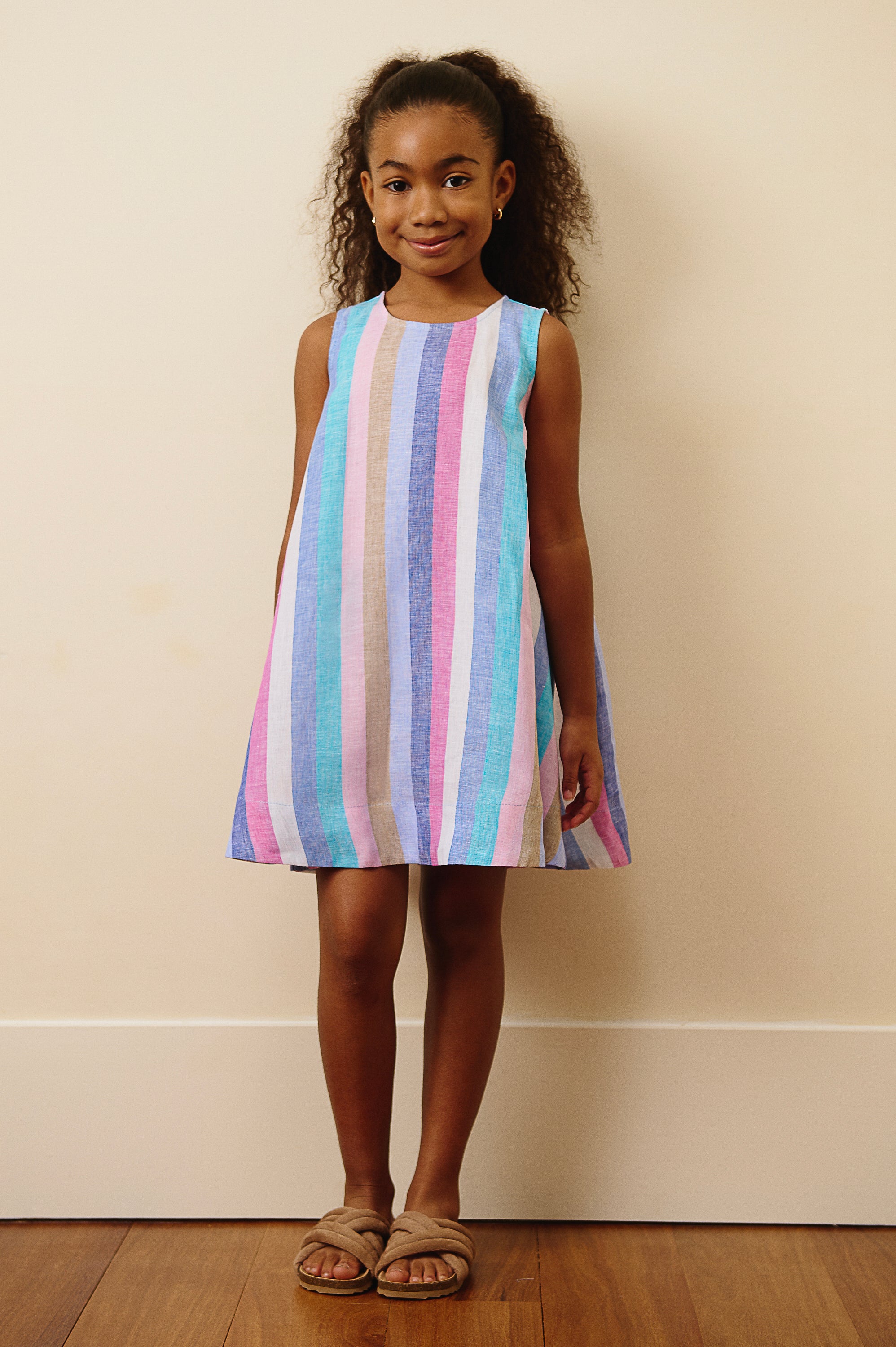 The Positano Sleeveless Linen Dress in Summer Stripe