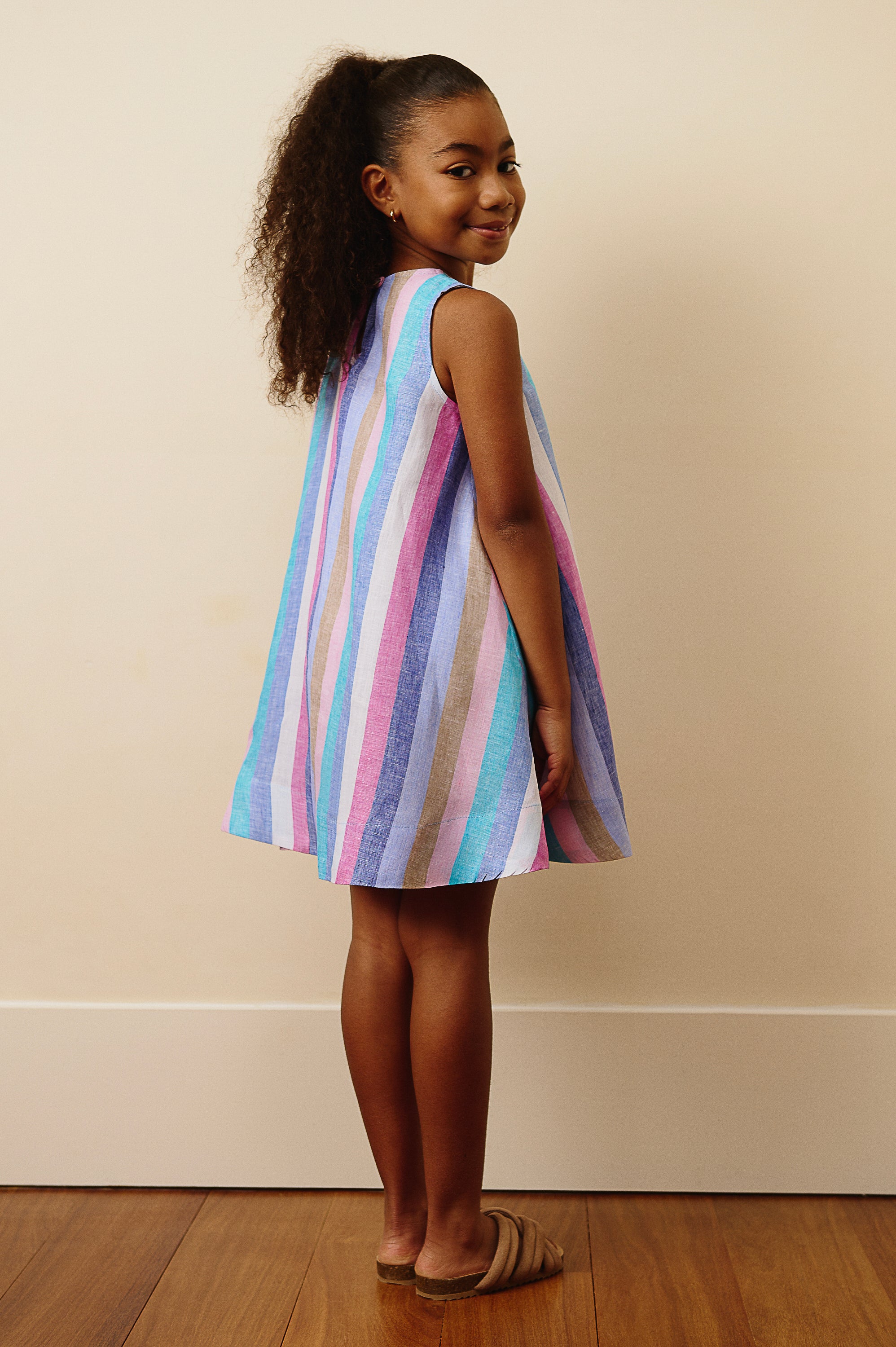 The Positano Sleeveless Linen Dress in Summer Stripe