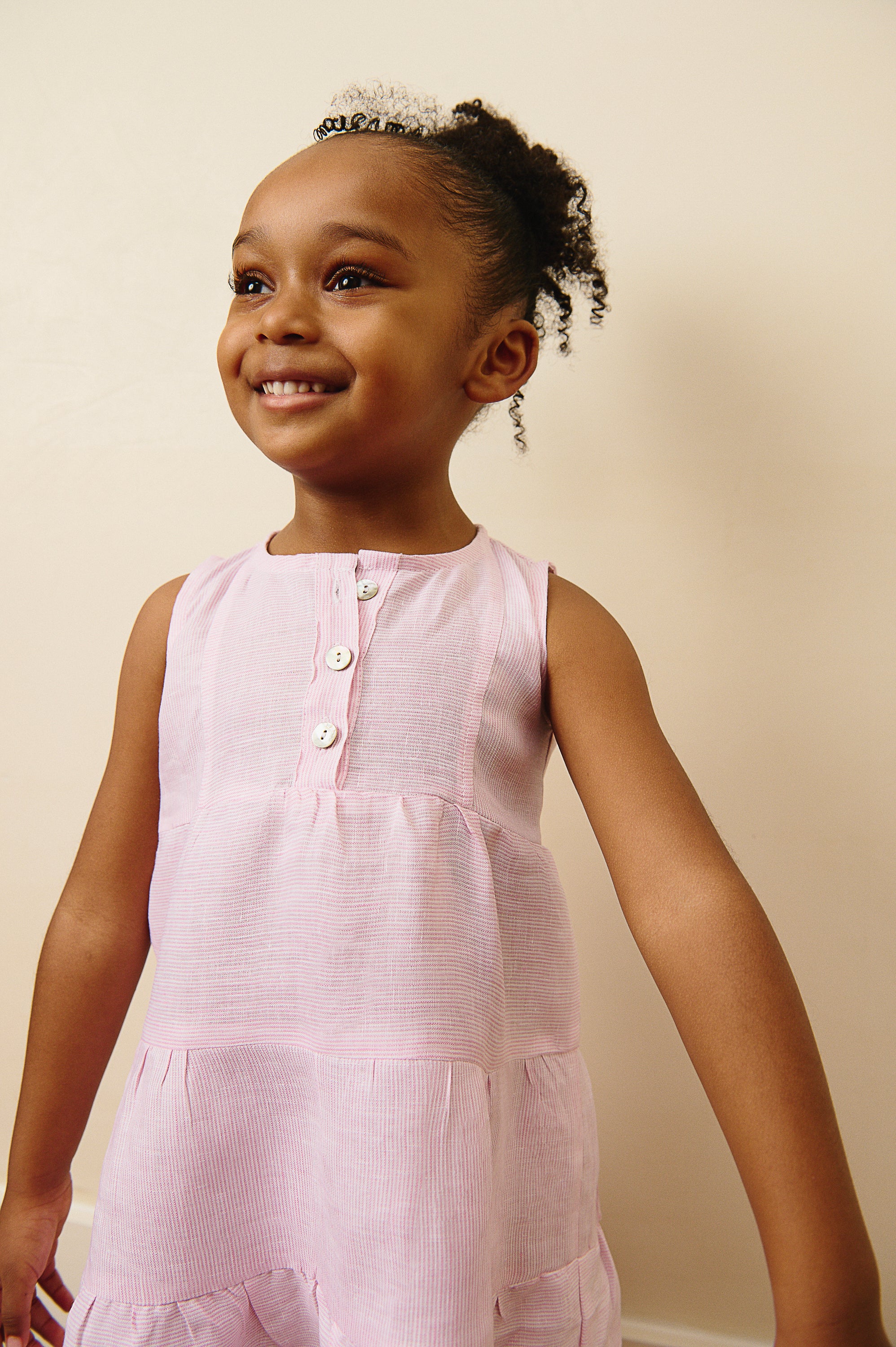 The Amalfi Button Linen Dress in Pink