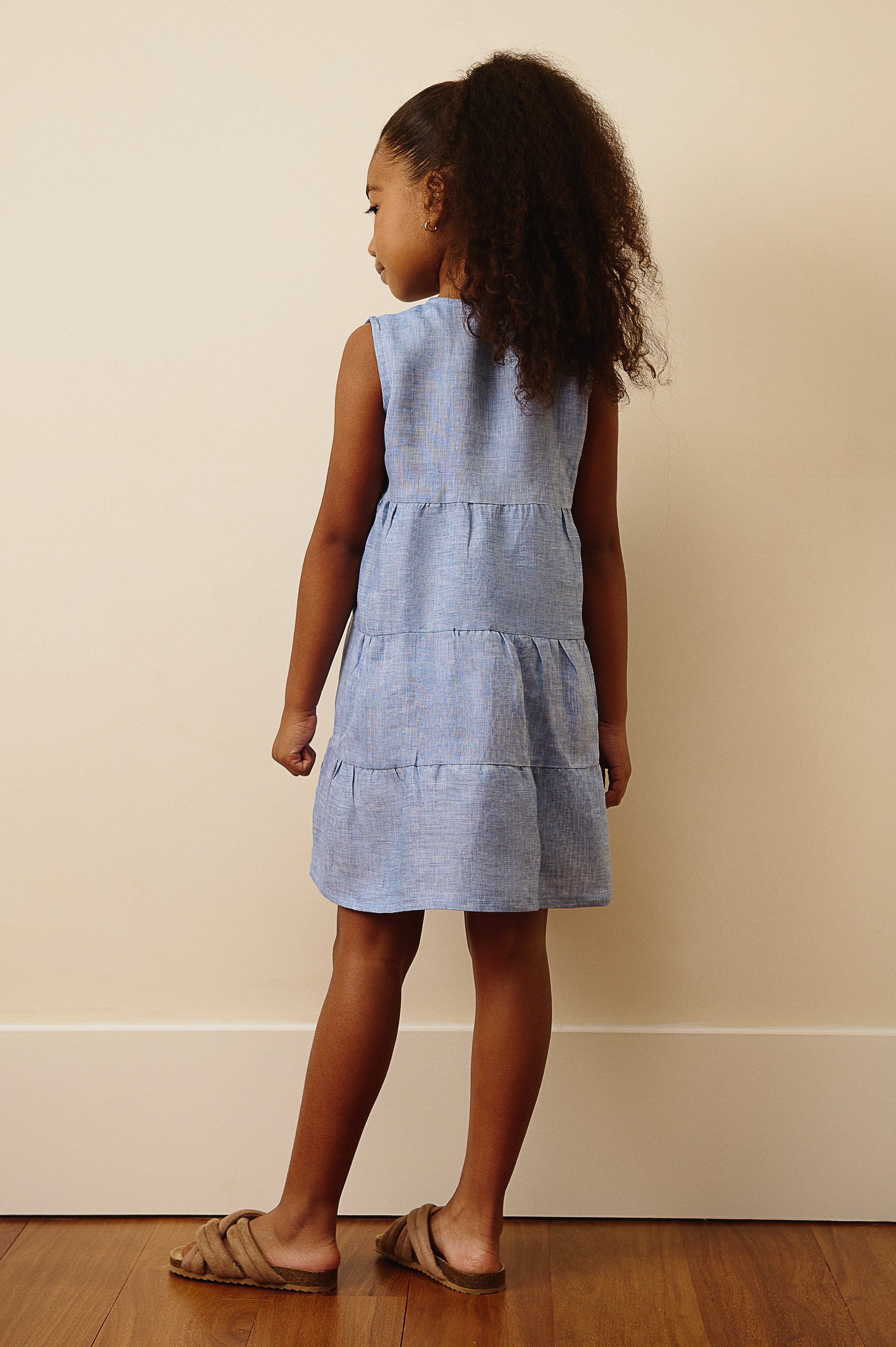 The Amalfi Button Linen Dress in Jean
