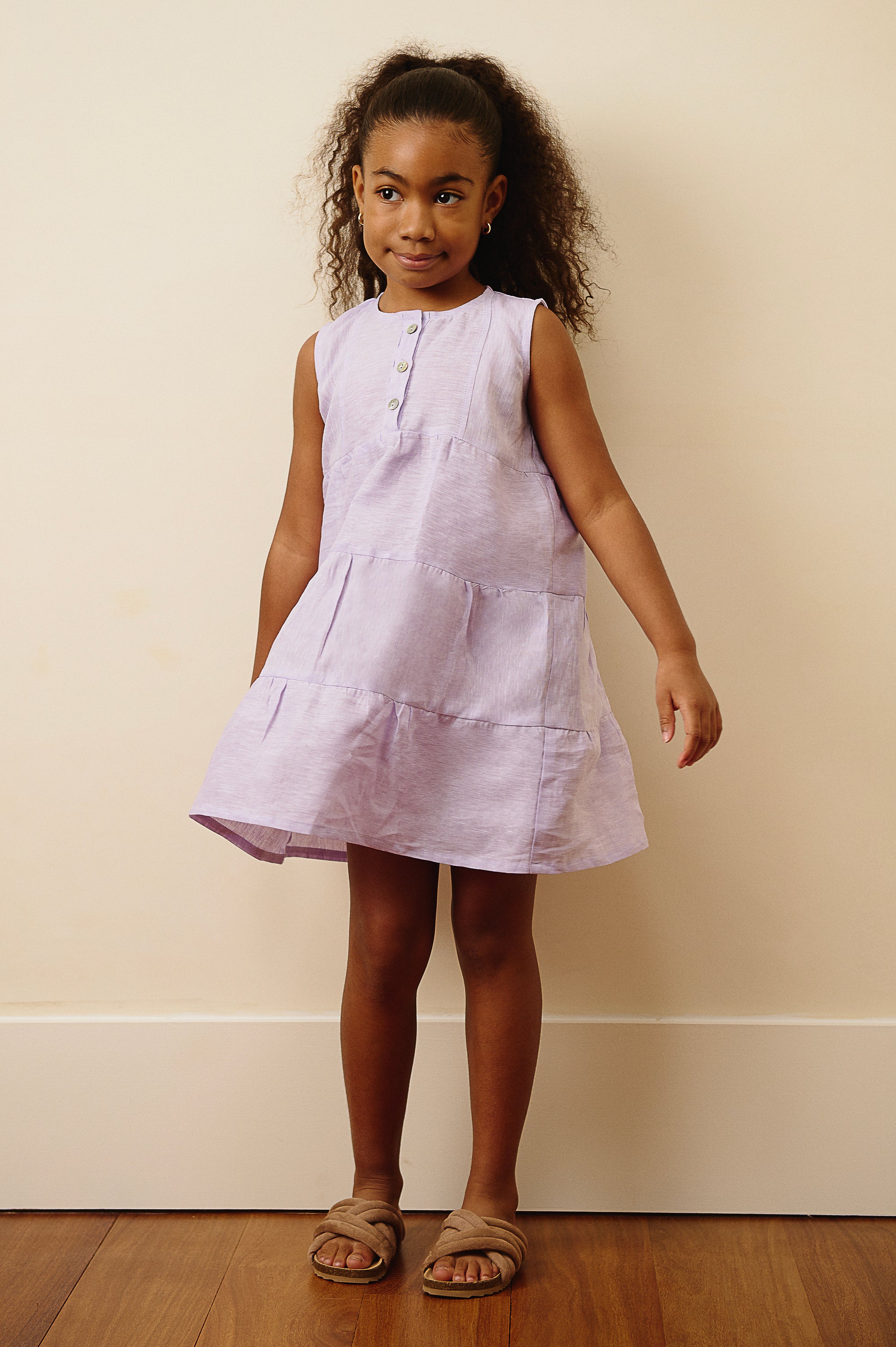 The Amalfi Button Linen Dress in Lilac