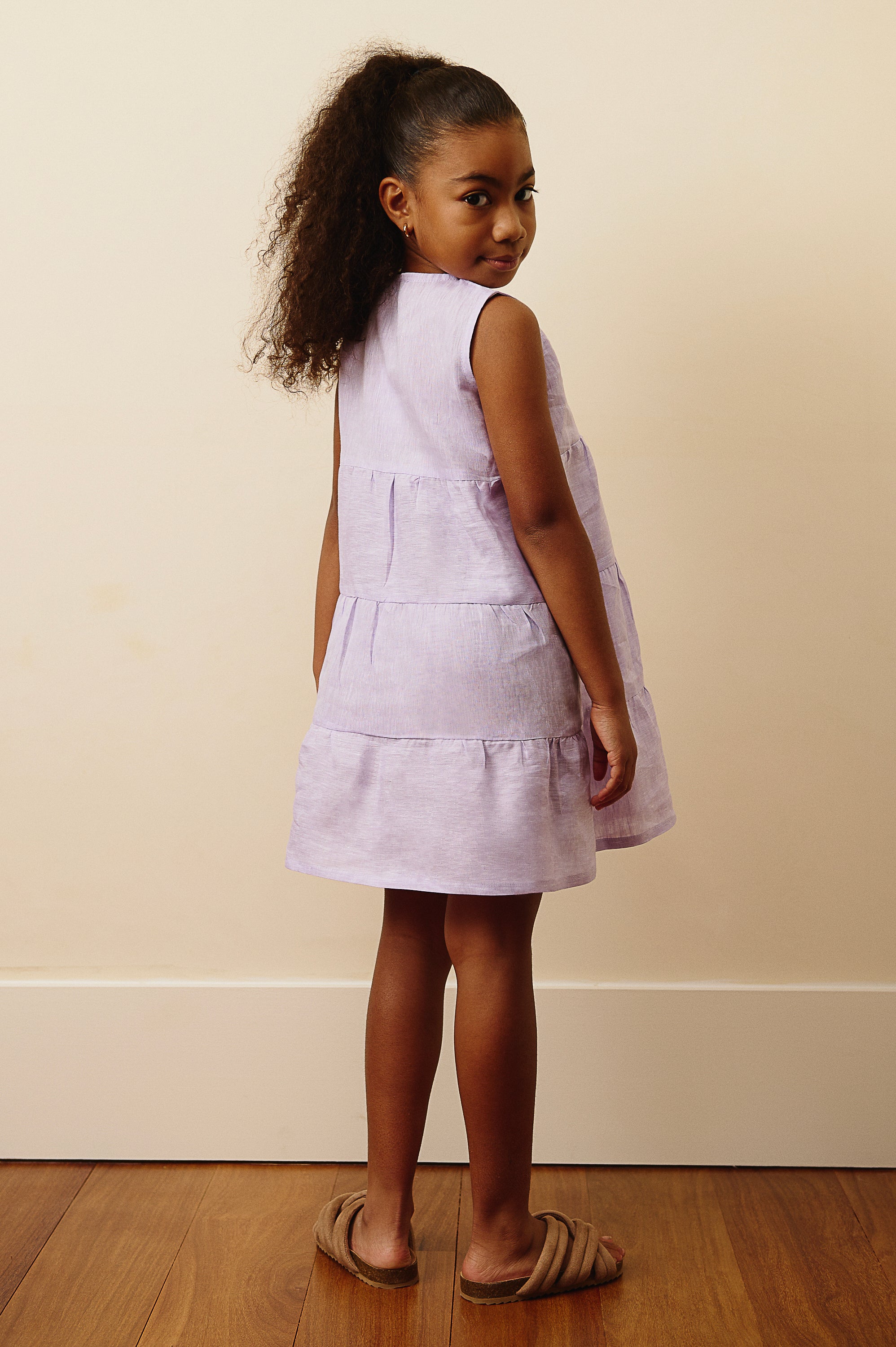 The Amalfi Button Linen Dress in Lilac